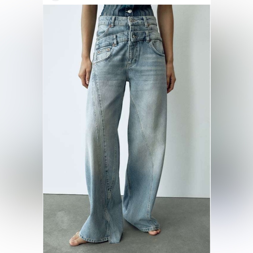 ZARA WOMAN NWT SS23 TRF WIDE-LEG DOUBLE-WAISTBAND JEANS BLUE ALL SIZES 6688/202